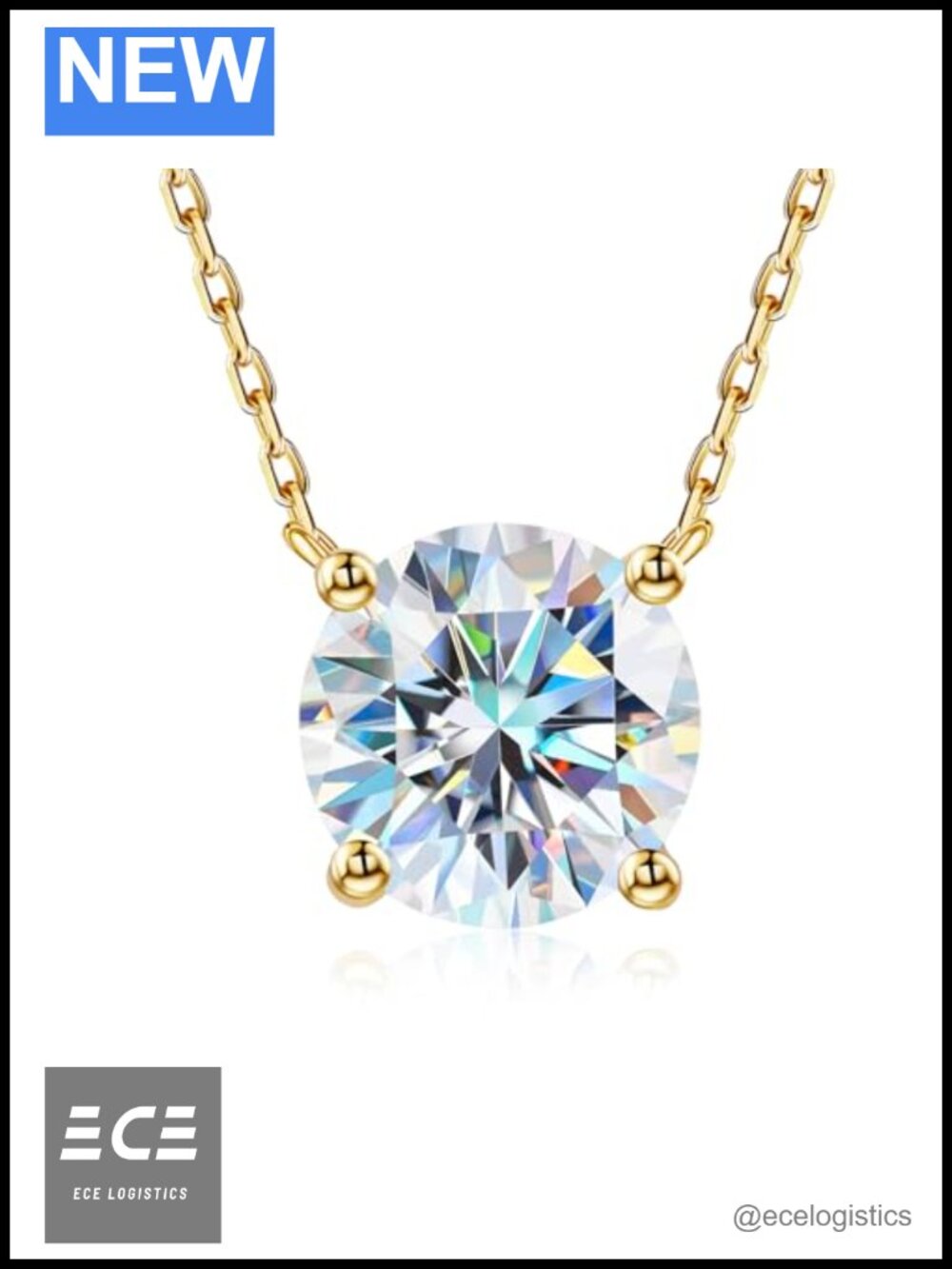 Moissanite Pendant Necklace 925 Sterling Silver Gold Plated 3 Carat